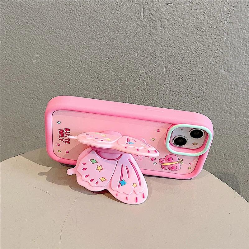 Cute Pink 3D Butterfly Phone Case for iPhone 11, 12, 13, 14, 15 Pro Max - Touchy Style