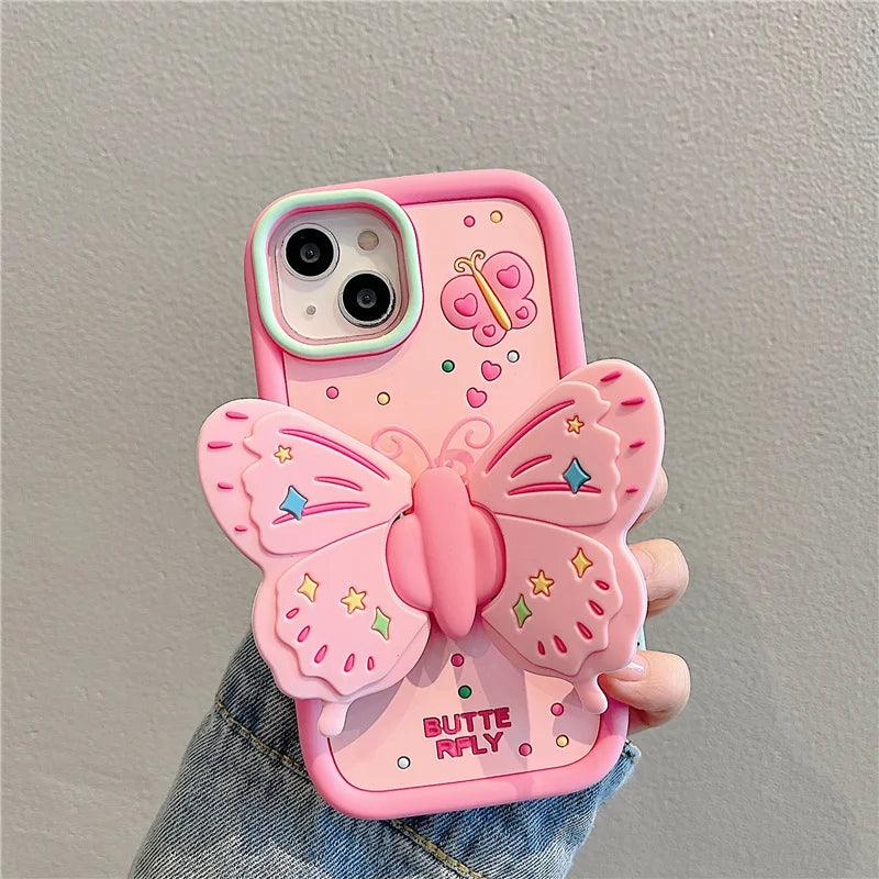 Cute Pink 3D Butterfly Phone Case for iPhone 11, 12, 13, 14, 15 Pro Max - Touchy Style