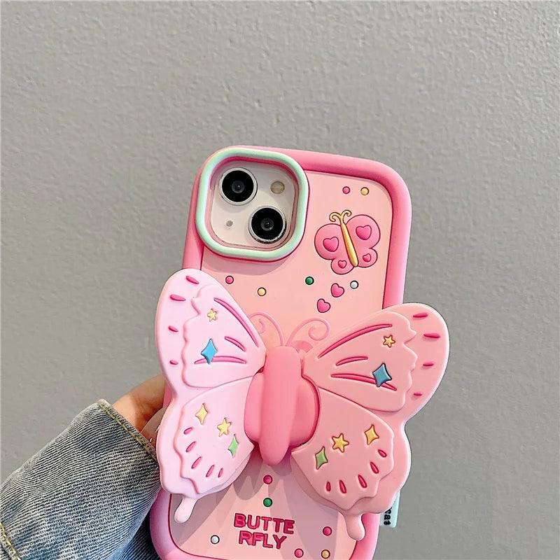 Cute Pink 3D Butterfly Phone Case for iPhone 11, 12, 13, 14, 15 Pro Max - Touchy Style