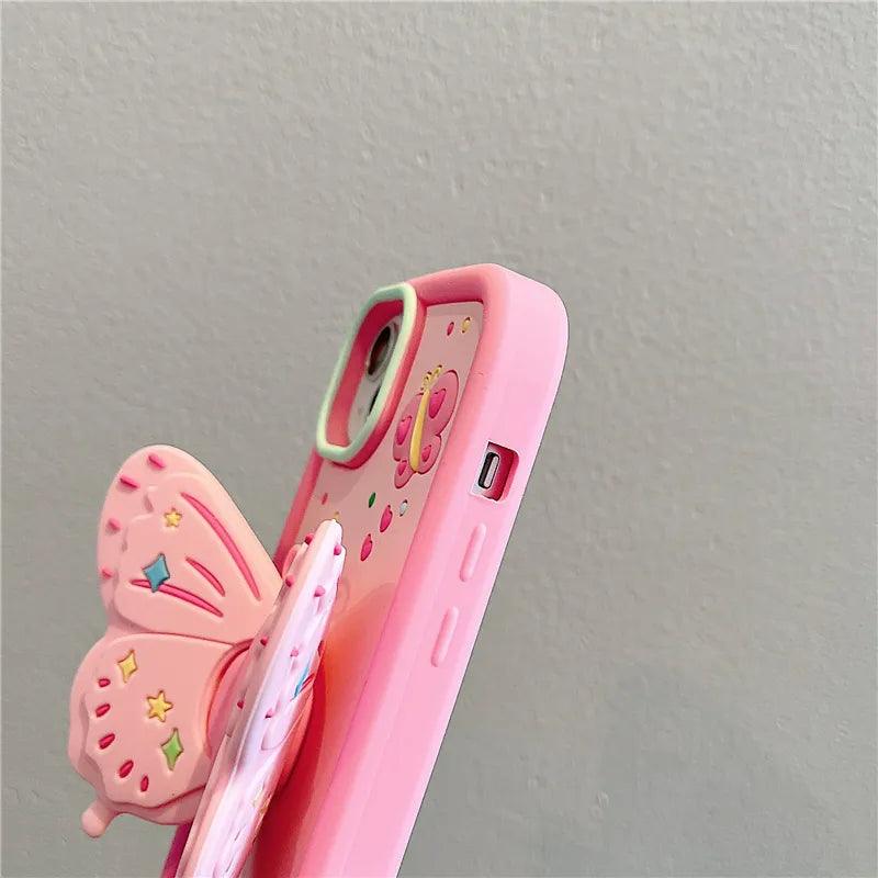 Cute Pink 3D Butterfly Phone Case for iPhone 11, 12, 13, 14, 15 Pro Max - Touchy Style