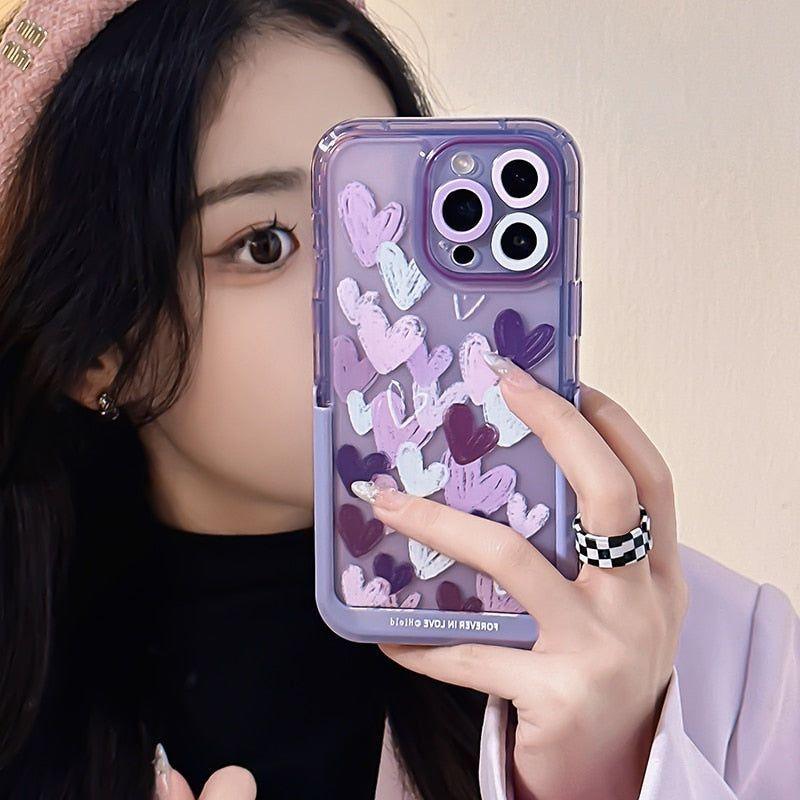 Cute Purple Heart Phone Cases with Invisible Holder for iPhone 13, 11, 12, 14 Pro Max, 14 Plus - Touchy Style