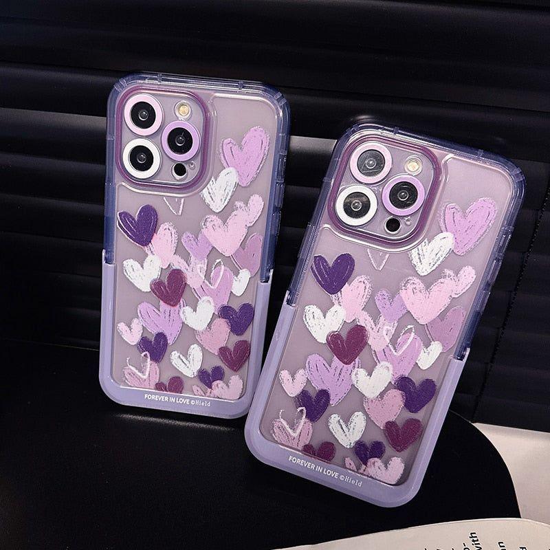 Cute Purple Heart Phone Cases with Invisible Holder for iPhone 13, 11, 12, 14 Pro Max, 14 Plus - Touchy Style