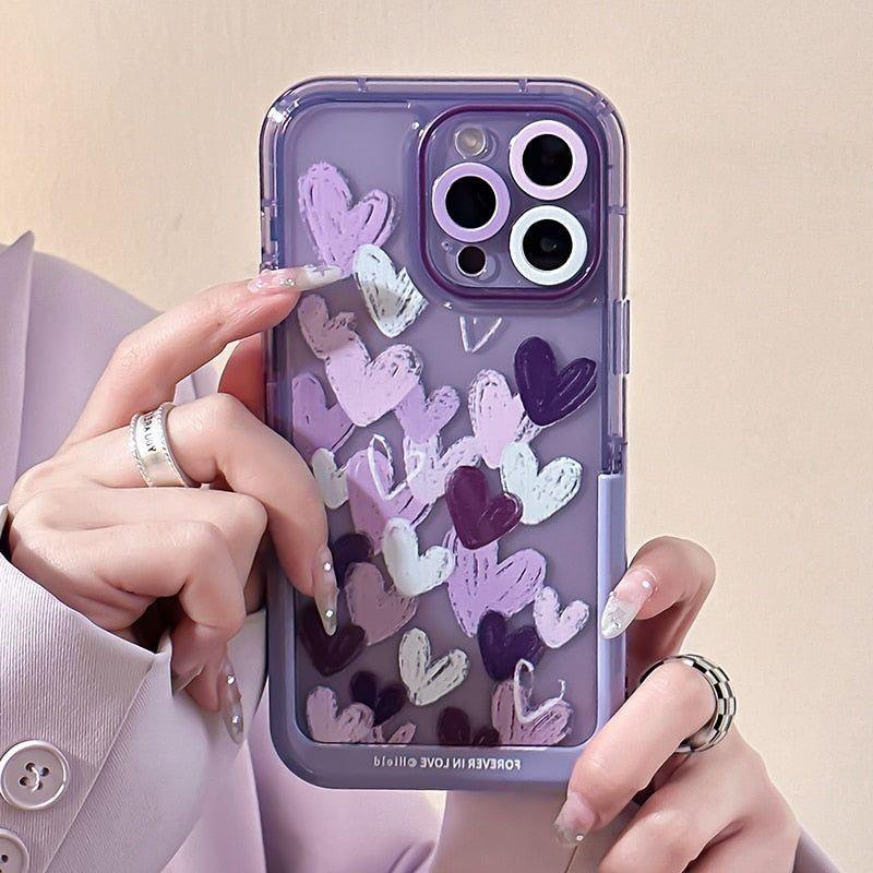 Cute Purple Heart Phone Cases with Invisible Holder for iPhone 13, 11, 12, 14 Pro Max, 14 Plus - Touchy Style