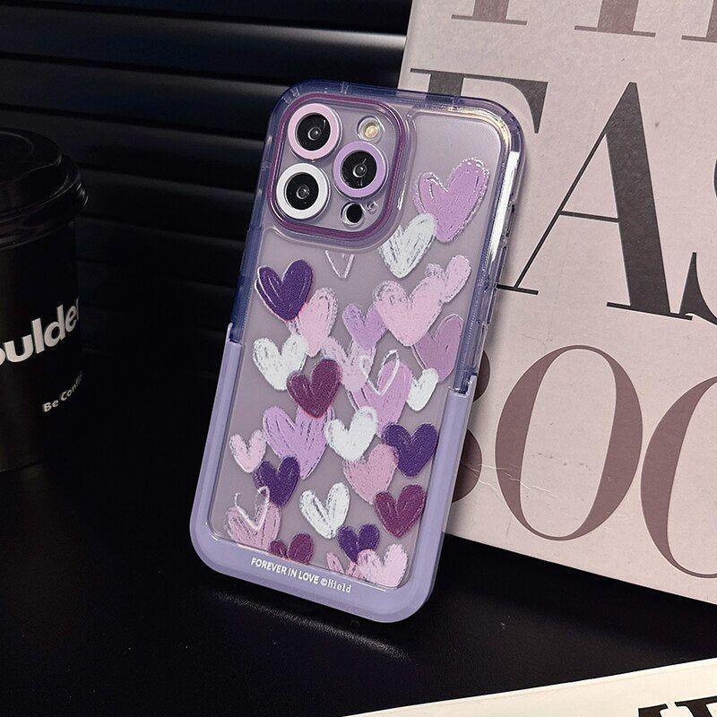 Cute Purple Heart Phone Cases with Invisible Holder for iPhone 13, 11, 12, 14 Pro Max, 14 Plus - Touchy Style