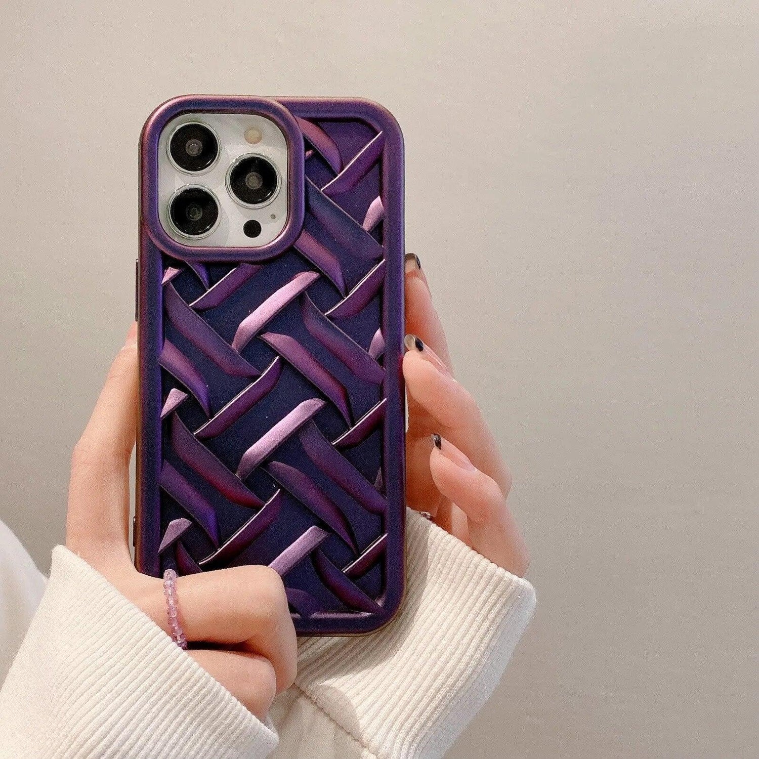 Cute Purple Weave Knit Laser-Plating Phone Cases for iPhone 11 Pro Max, 12, 13, and 14 - Touchy Style