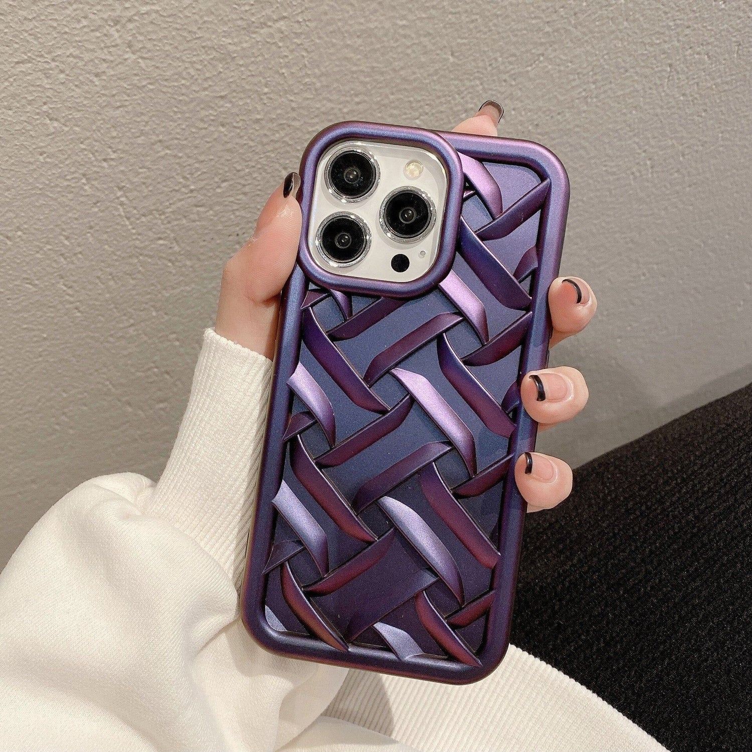 Cute Purple Weave Knit Laser-Plating Phone Cases for iPhone 11 Pro Max, 12, 13, and 14 - Touchy Style