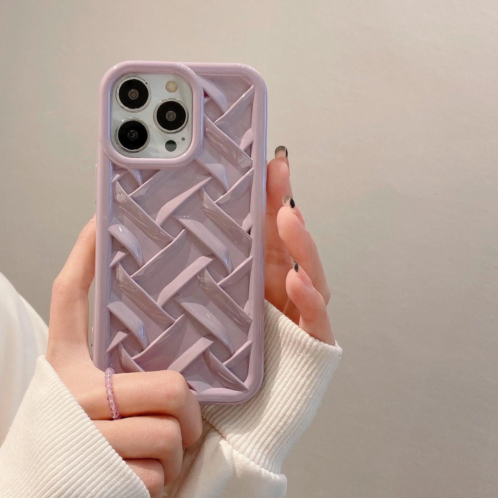 Cute Purple Weave Knit Laser-Plating Phone Cases for iPhone 11 Pro Max, 12, 13, and 14 - Touchy Style