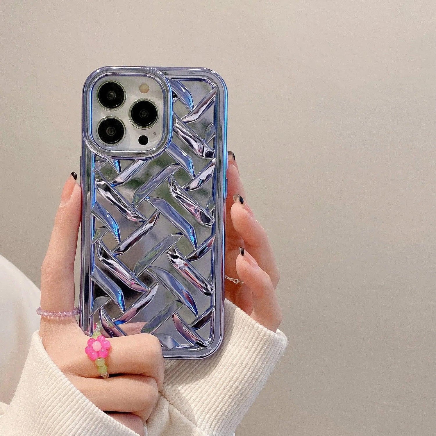 Cute Purple Weave Knit Laser-Plating Phone Cases for iPhone 11 Pro Max, 12, 13, and 14 - Touchy Style