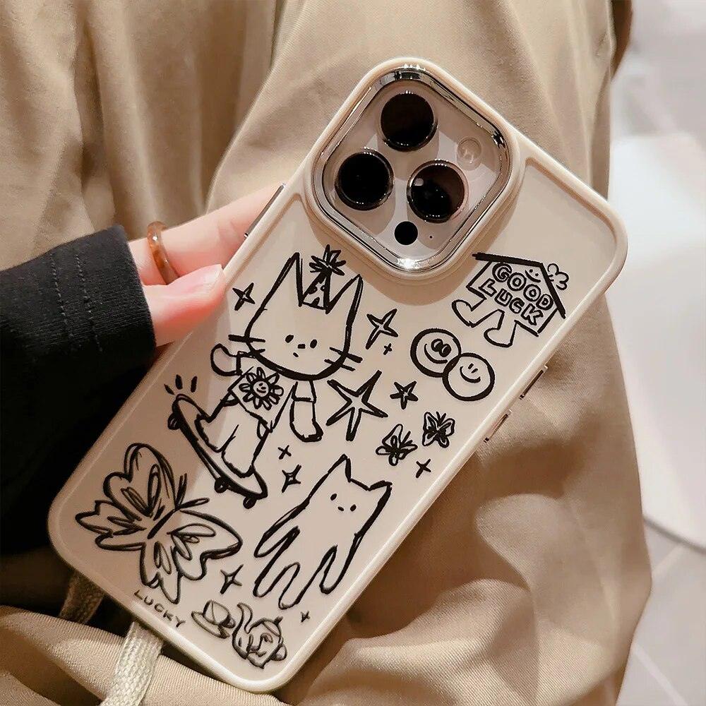 Cute Skateboard Rabbit Graffiti Plating Phone Case for iPhone 15, 14, 13, 12, 11 Pro Max, XR, X, 7, 8, 14 Plus - Touchy Style