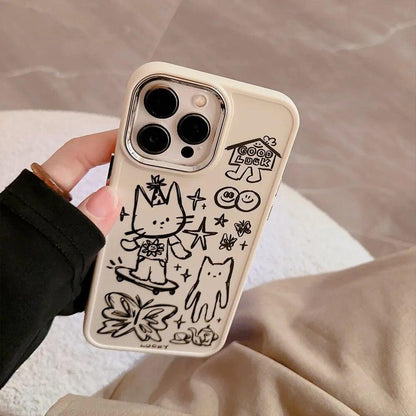 Cute Skateboard Rabbit Graffiti Plating Phone Case for iPhone 15, 14, 13, 12, 11 Pro Max, XR, X, 7, 8, 14 Plus - Touchy Style