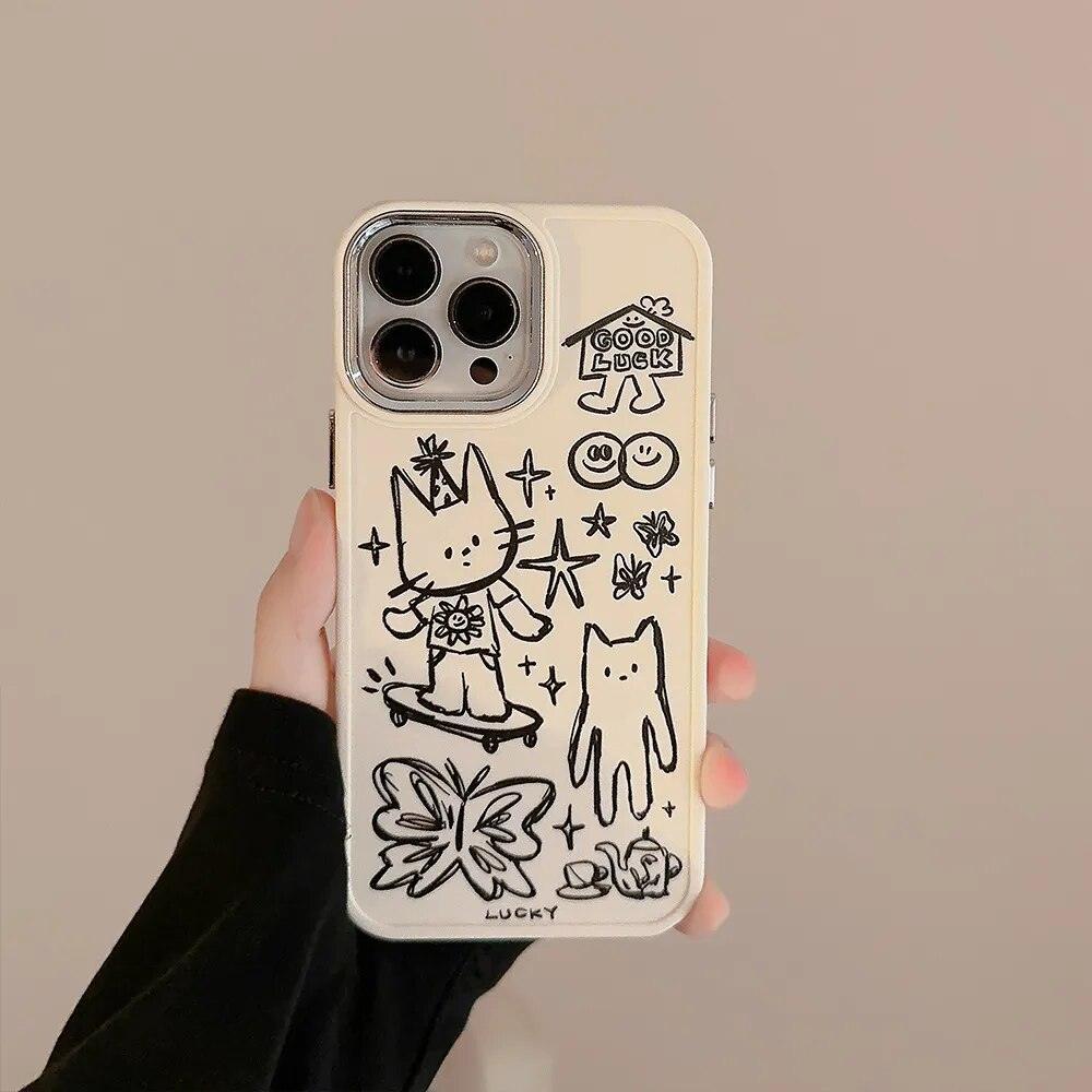 Cute Skateboard Rabbit Graffiti Plating Phone Case for iPhone 15, 14, 13, 12, 11 Pro Max, XR, X, 7, 8, 14 Plus - Touchy Style