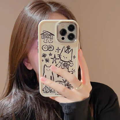 Cute Skateboard Rabbit Graffiti Plating Phone Case for iPhone 15, 14, 13, 12, 11 Pro Max, XR, X, 7, 8, 14 Plus - Touchy Style