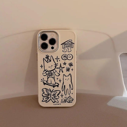 Cute Skateboard Rabbit Graffiti Plating Phone Case for iPhone 15, 14, 13, 12, 11 Pro Max, XR, X, 7, 8, 14 Plus - Touchy Style