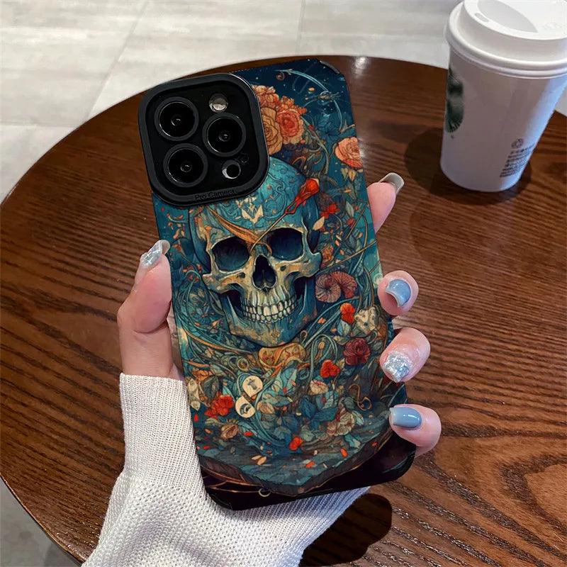 Cute Skeleton Skull Pattern Phone Case for iPhone 15, 14, 13, 12, 11 Pro Max, Mini, X, XS Max, XR, 7, 8 Plus, SE - Touchy Style