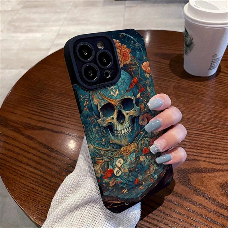 Cute Skeleton Skull Pattern Phone Case for iPhone 15, 14, 13, 12, 11 Pro Max, Mini, X, XS Max, XR, 7, 8 Plus, SE - Touchy Style