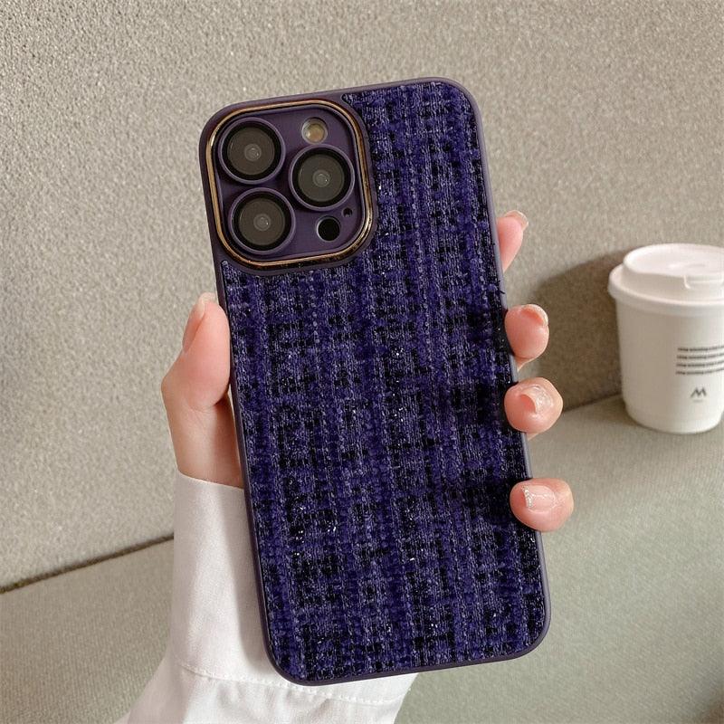 Cute Tweed Fabric Lattice Phone Case Cover For iPhone 14 13 12 And 11 Pro Max - Touchy Style