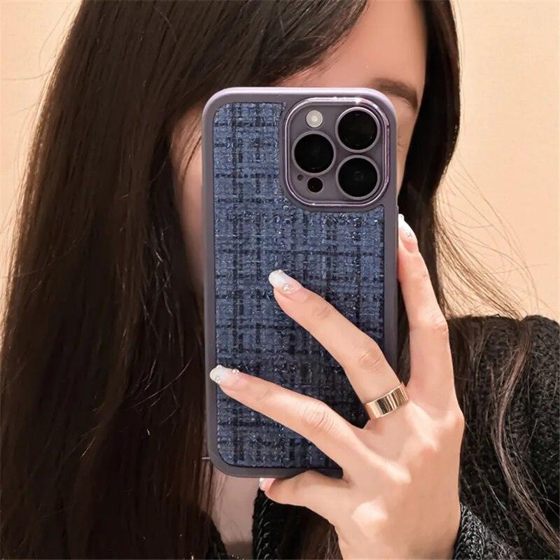 Cute Tweed Fabric Lattice Phone Case Cover For iPhone 14 13 12 And 11 Pro Max - Touchy Style