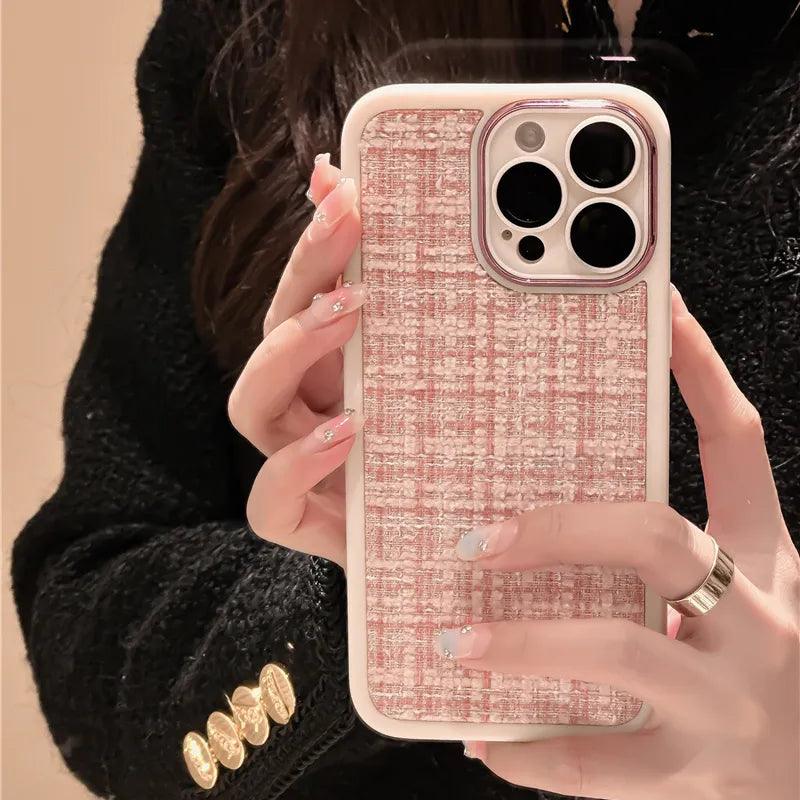 Cute Tweed Fabric Lattice Phone Case Cover For iPhone 14 13 12 And 11 Pro Max - Touchy Style