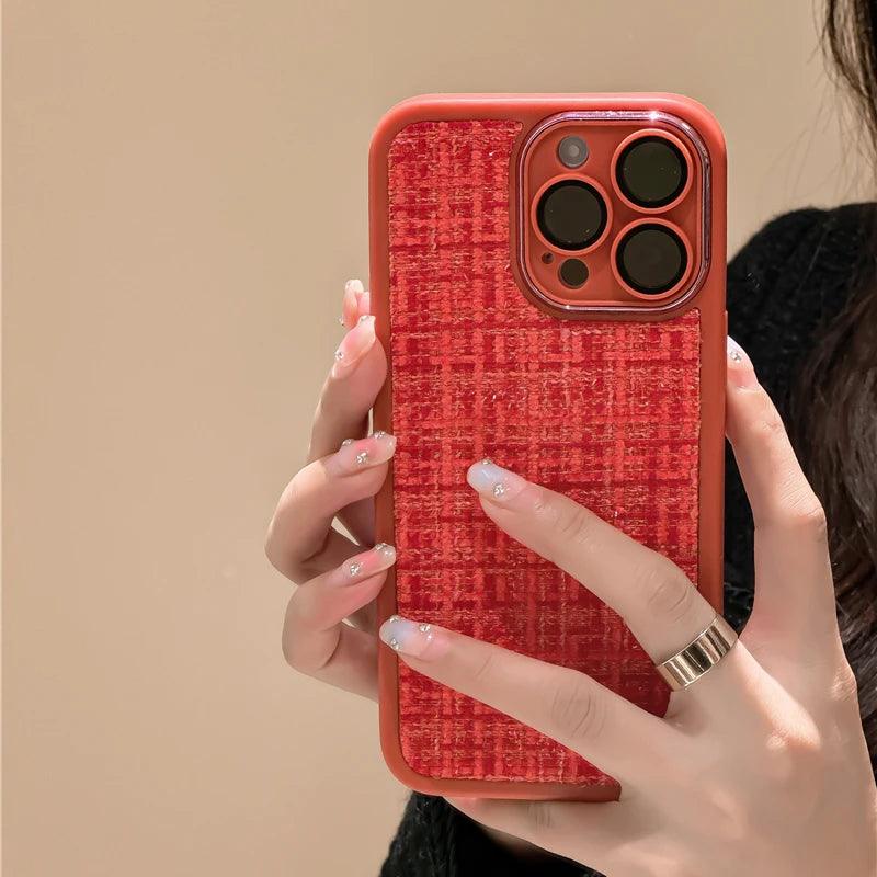 Cute Tweed Fabric Lattice Phone Case Cover For iPhone 14 13 12 And 11 Pro Max - Touchy Style