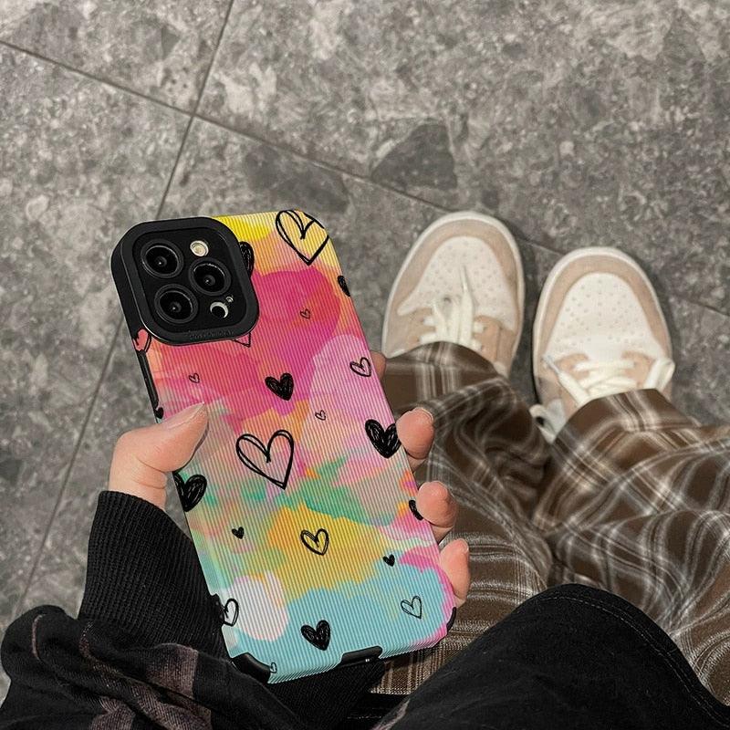 Cute Watercolor Hearts Painting Phone Case for iPhone 14, 13, 12