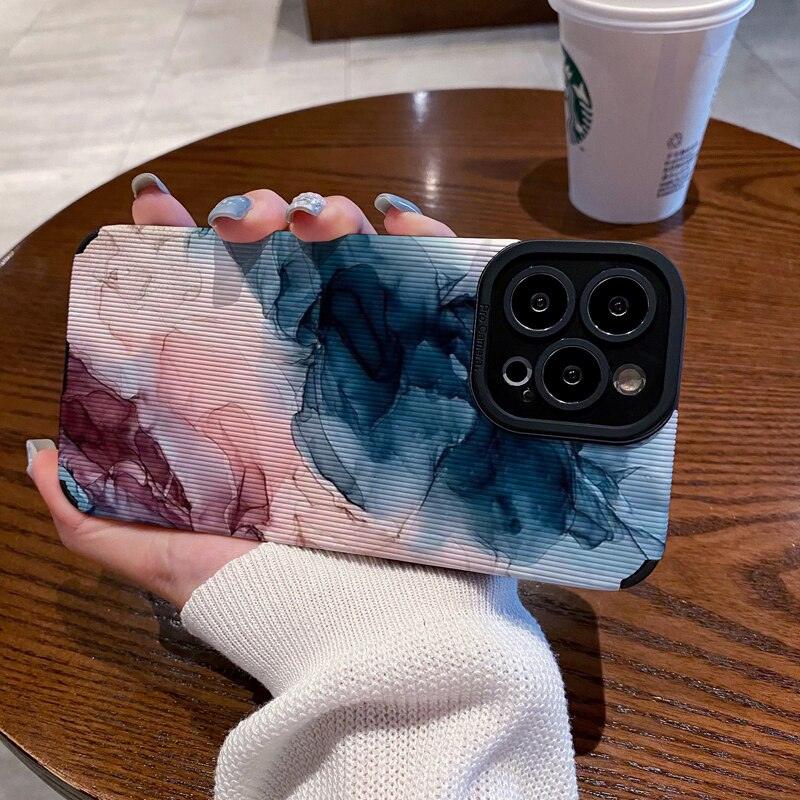 Cute Watercolor Marble Art Phone Case for iPhone 11, 12, 13, 14 Pro Max, Mini, 14 Plus, X, XR, XS Max, 7, 8 Plus – Protective Cover - Touchy Style .