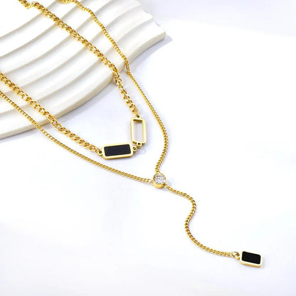 Double Layer Necklaces Charm Jewelry XYS0926 Stainless Steel Black Square - Touchy Style