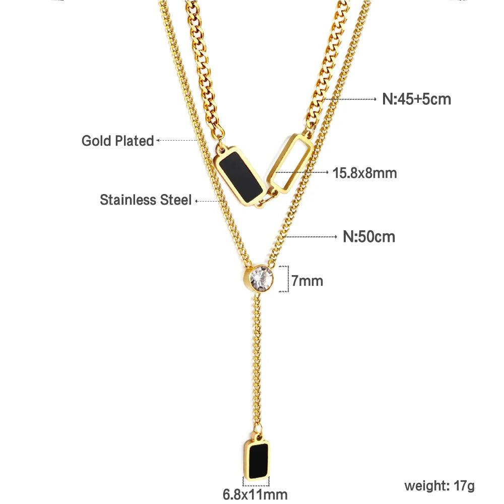 Double Layer Necklaces Charm Jewelry XYS0926 Stainless Steel Black Square - Touchy Style