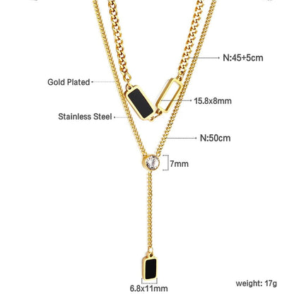 Double Layer Necklaces Charm Jewelry XYS0926 Stainless Steel Black Square - Touchy Style