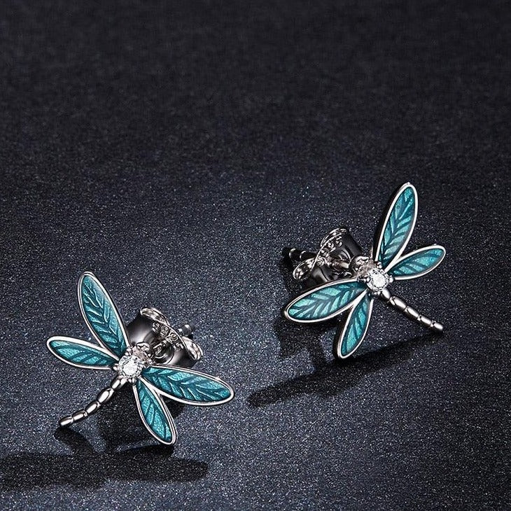 Gold Dragonfly Stud Earrings Gold Plated Sterling Silver 