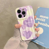 Dream Purple Heart Pattern Wave Cute Phone Case for iPhone 11-15 Pro Max - Touchy Style .