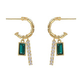 Drop Earrings Charm Jewelry ECJWY07 Retro Square Green Zircon C-shaped - Touchy Style