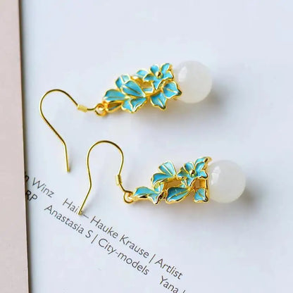 Drop Earrings Charm Jewelry - Hetian White Jade Flower - C110 - Touchy Style