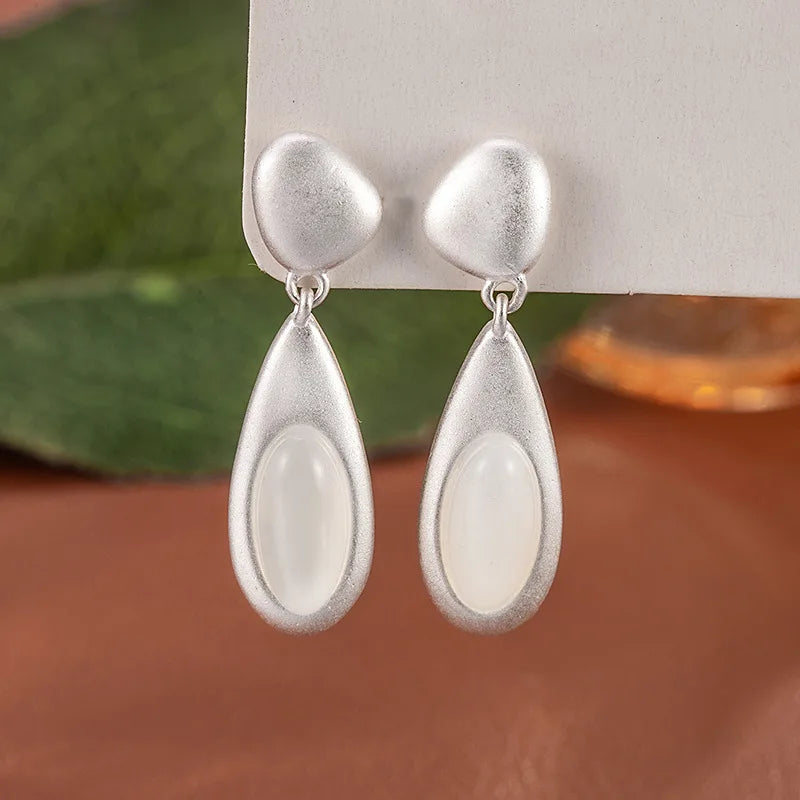 Drop Earrings Charm Jewelry - Matte Droplet, White Geometric Shape - TSJ145 - Touchy Style