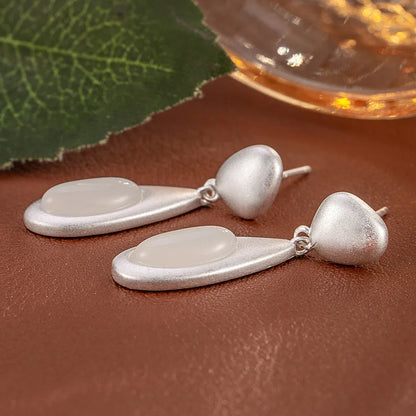 Drop Earrings Charm Jewelry - Matte Droplet, White Geometric Shape - TSJ145 - Touchy Style