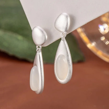 Drop Earrings Charm Jewelry - Matte Droplet, White Geometric Shape - TSJ145 - Touchy Style