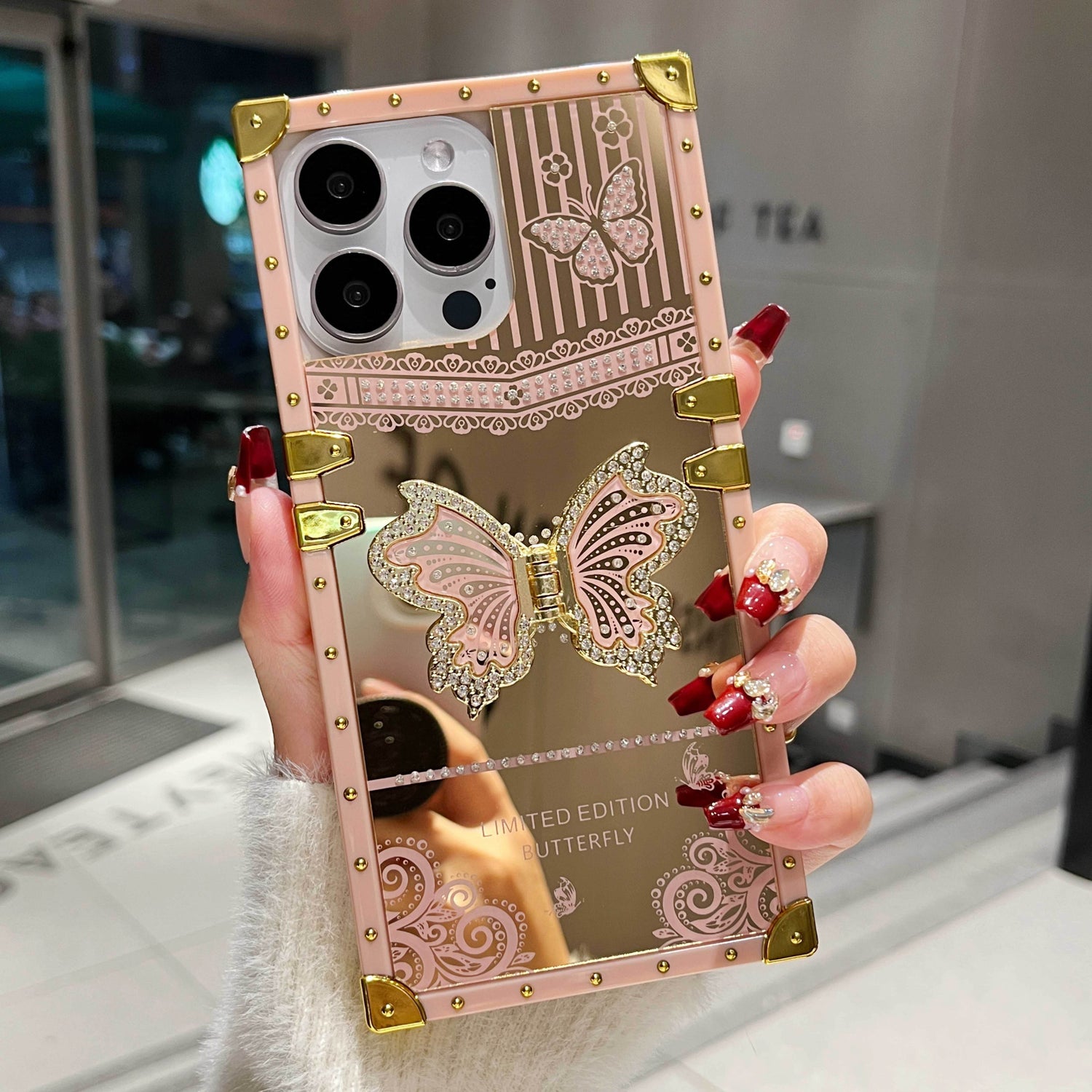 Cute Phone Cases For iPhone 16 Pro Max, 15, 14, 13 - Gold-Plated Butterfly Cover with Stand Holder - PC5521 - Touchy Style