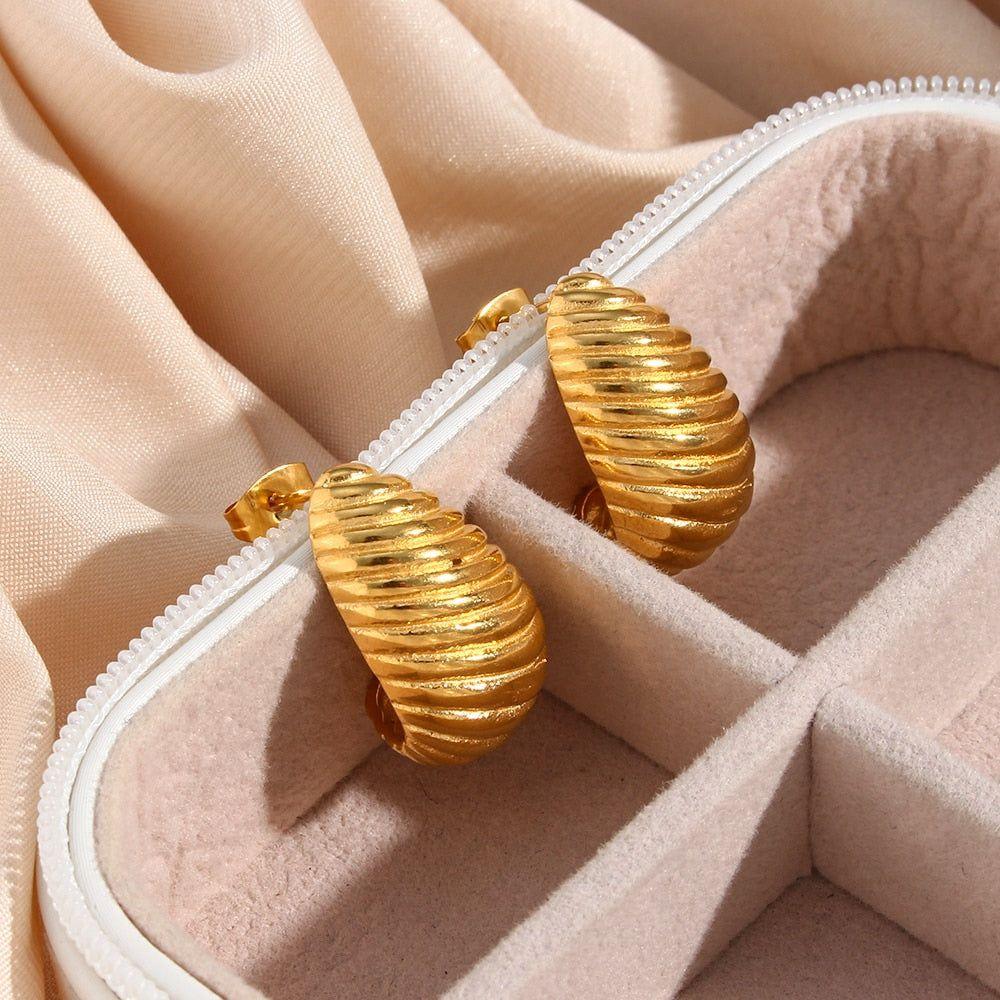 Earring Charm Jewelry Accessories Gold Color Metal Texture Geometric 18K Plated Stainless Steel YOS0304 - Touchy Style