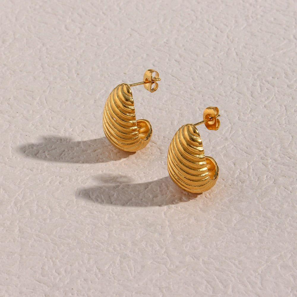 Earring Charm Jewelry Accessories Gold Color Metal Texture Geometric 18K Plated Stainless Steel YOS0304 - Touchy Style