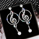 Earrings Charm Jewelry Music Symbol Rhinestone Crystal Pearl 