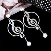 Earrings Charm Jewelry Music Symbol Rhinestone Crystal Pearl 