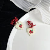 Earrings Charm Jewelry Red Bow Cherry Heart MS0117 - Touchy Style