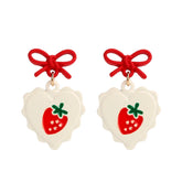 Earrings Charm Jewelry Red Bow Cherry Heart MS0117 - Touchy Style