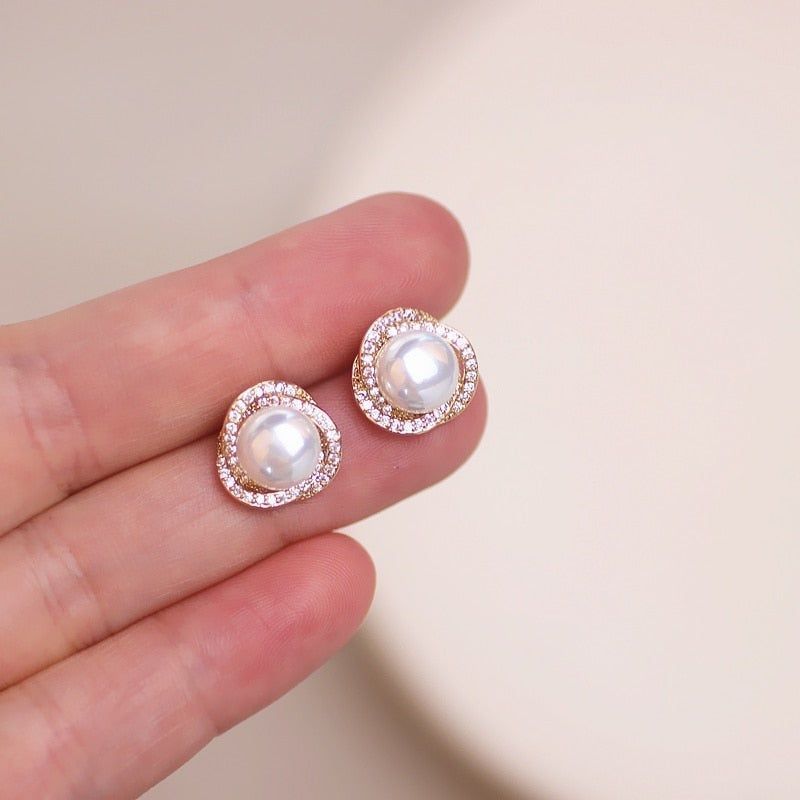 Earrings Charm Jewelry Round Pearl Classic Fashion QY133 - Touchy Style