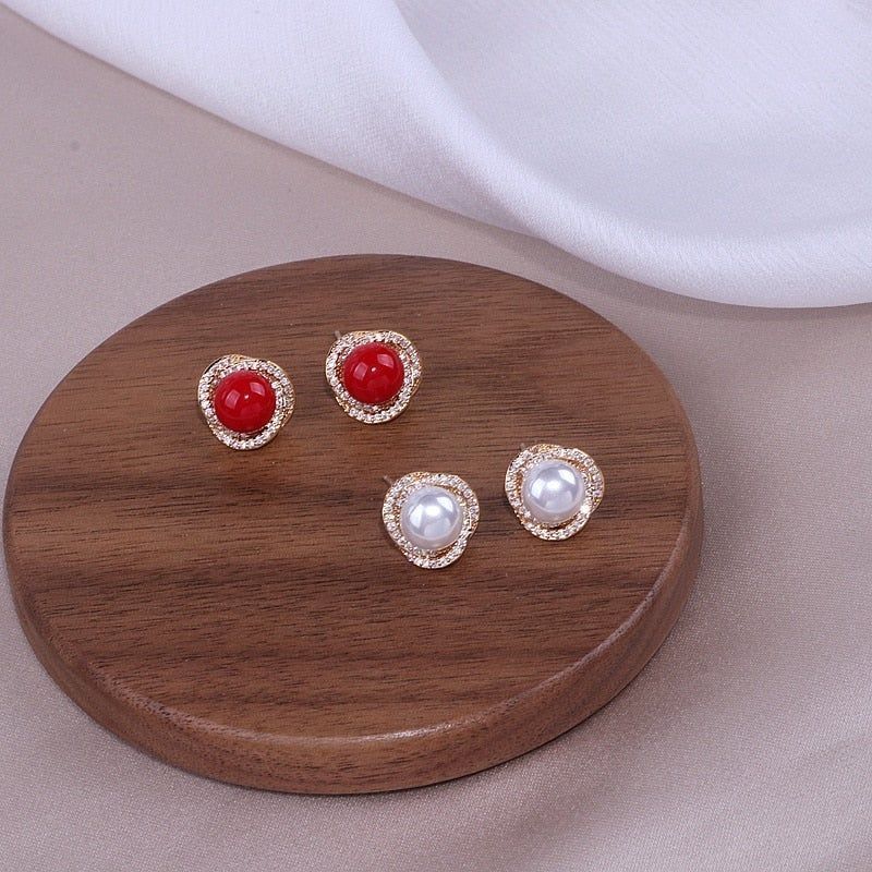 Earrings Charm Jewelry Round Pearl Classic Fashion QY133 - Touchy Style