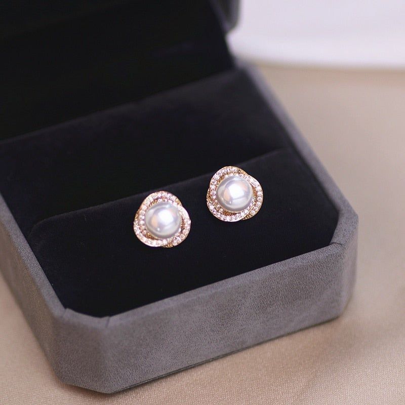 Earrings Charm Jewelry Round Pearl Classic Fashion QY133 - Touchy Style