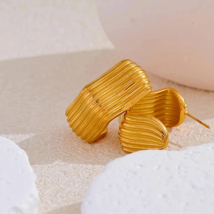 Earrings Charm Jewelry - Stainless Steel - C-Shape Stripe - YH3531A - Touchy Style