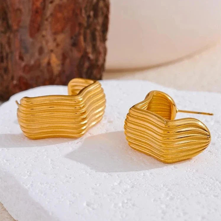 Earrings Charm Jewelry - Stainless Steel - C-Shape Stripe - YH3531A - Touchy Style