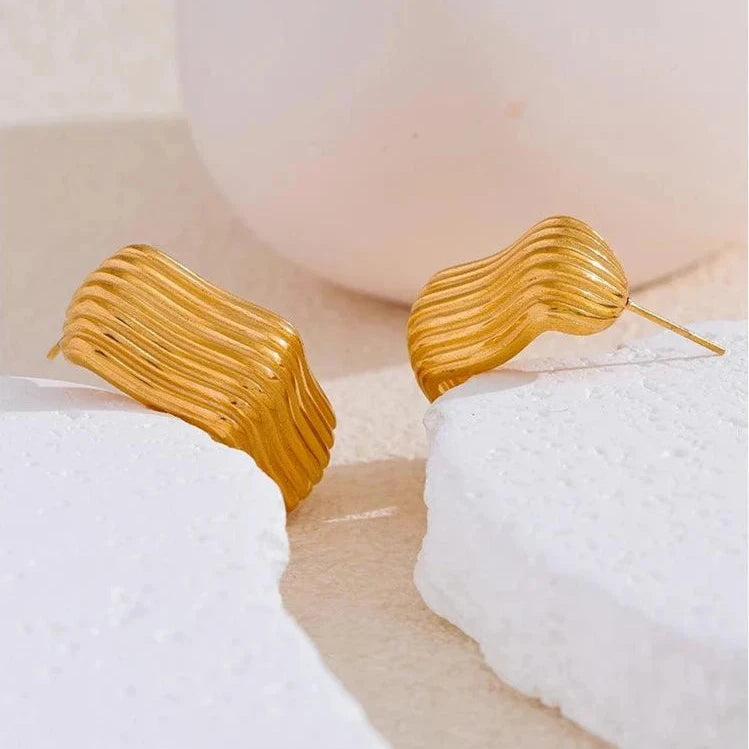 Earrings Charm Jewelry - Stainless Steel - C-Shape Stripe - YH3531A - Touchy Style