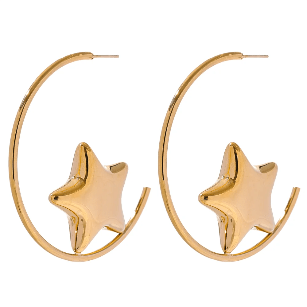 Earrings Charm Jewelry - Stainless Steel - Round Sleek Star - TSJ54 - Touchy Style