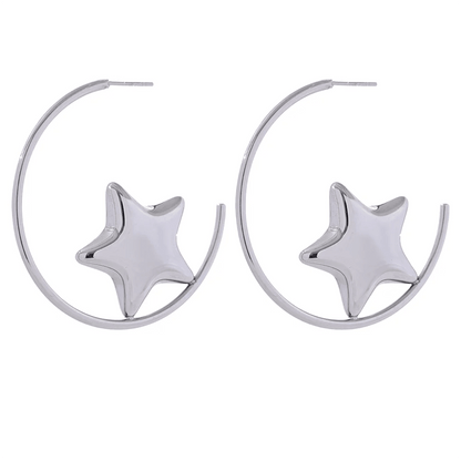 Earrings Charm Jewelry - Stainless Steel - Round Sleek Star - TSJ54 - Touchy Style